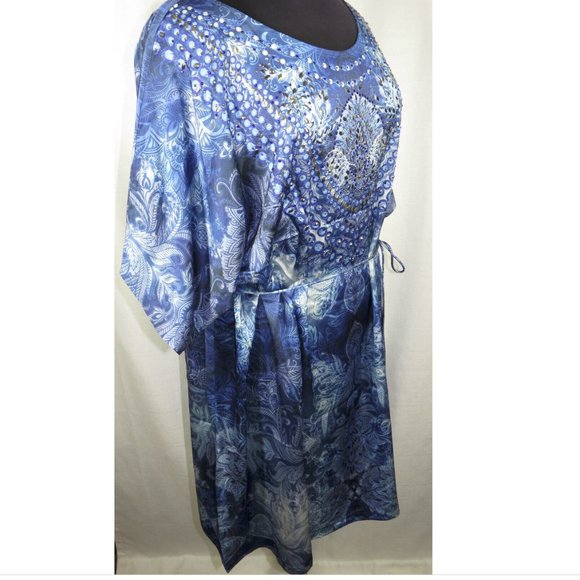 Avenue Blue Floral Beaded Tie Dye/Ombre Kaftan Style Dress, Plus Size 22-24 - Picture 1 of 8